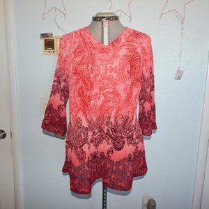 Catherines Plus Size 0X 14 16W Pink Red Accordion Blouse Shirt Top Paisley Boho